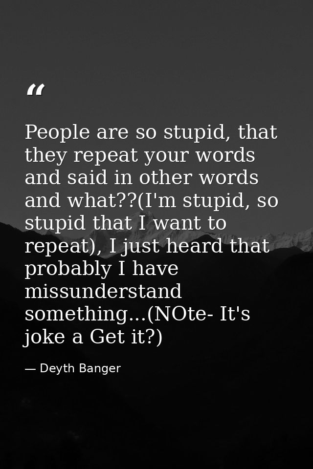 People are so stupid, that they repeat your words and said in other words and what??(I'm stupid, so stupid that I want t — Deyth Banger