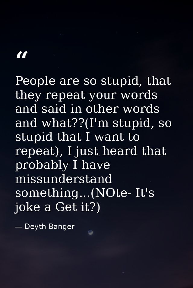 People are so stupid, that they repeat your words and said in other words and what??(I'm stupid, so stupid that I want t — Deyth Banger