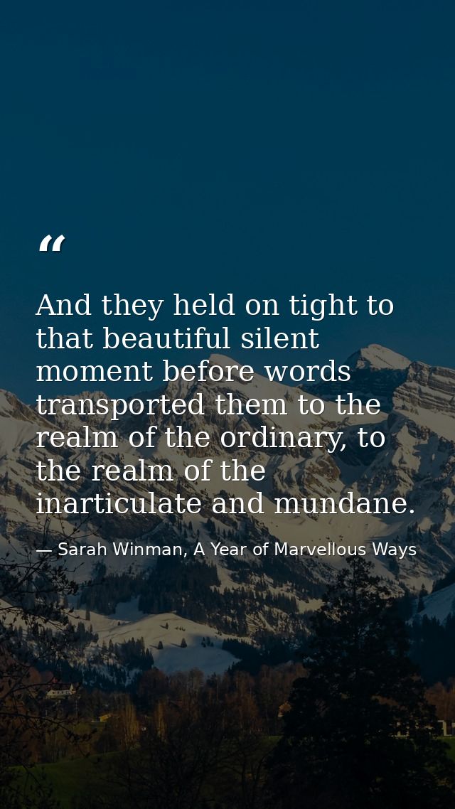 And they held on tight to that beautiful silent moment before words transported them to the realm of the ordinary, to th — Sarah Winman, A Year of Marvellous Ways