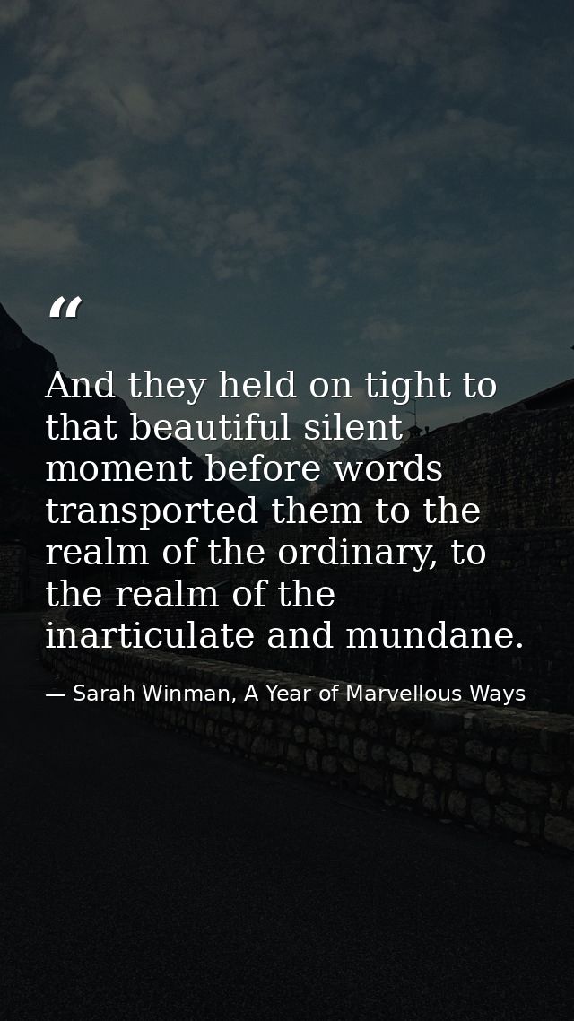 And they held on tight to that beautiful silent moment before words transported them to the realm of the ordinary, to th — Sarah Winman, A Year of Marvellous Ways