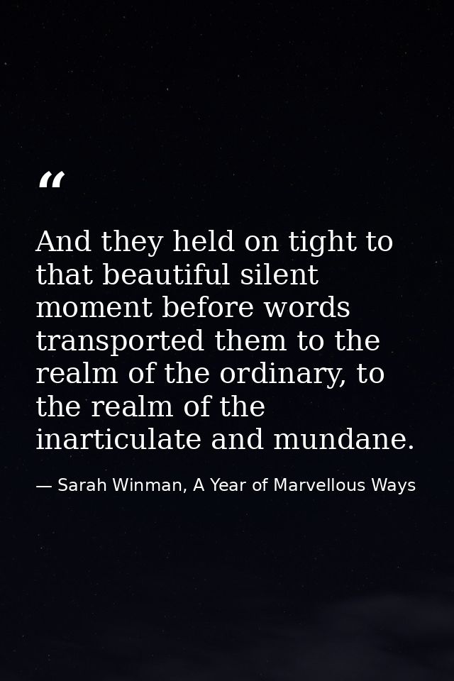 And they held on tight to that beautiful silent moment before words transported them to the realm of the ordinary, to th — Sarah Winman, A Year of Marvellous Ways