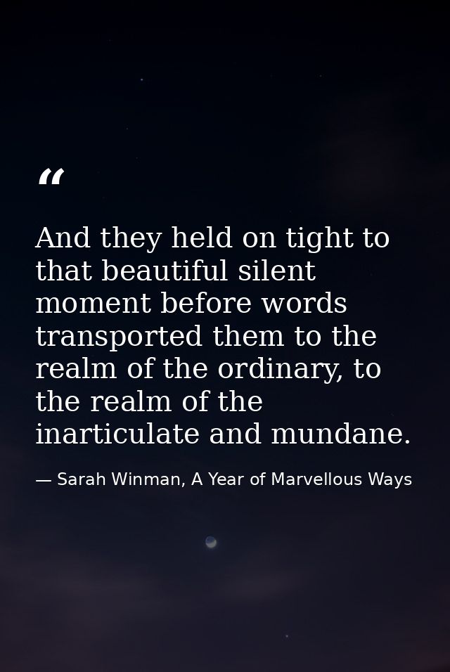 And they held on tight to that beautiful silent moment before words transported them to the realm of the ordinary, to th — Sarah Winman, A Year of Marvellous Ways