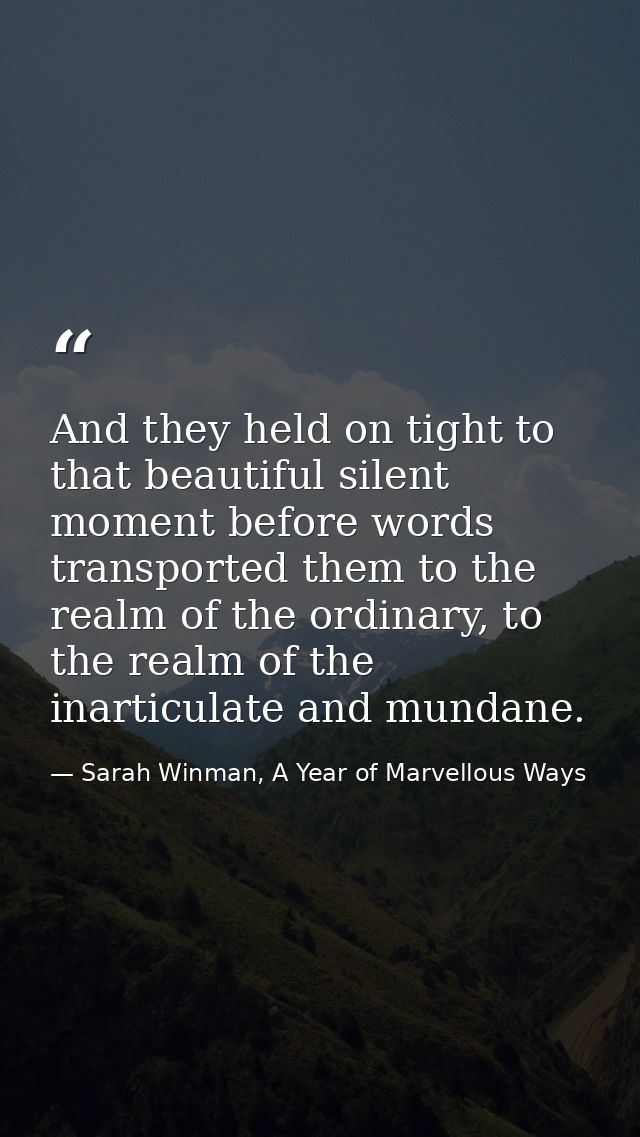 And they held on tight to that beautiful silent moment before words transported them to the realm of the ordinary, to th — Sarah Winman, A Year of Marvellous Ways
