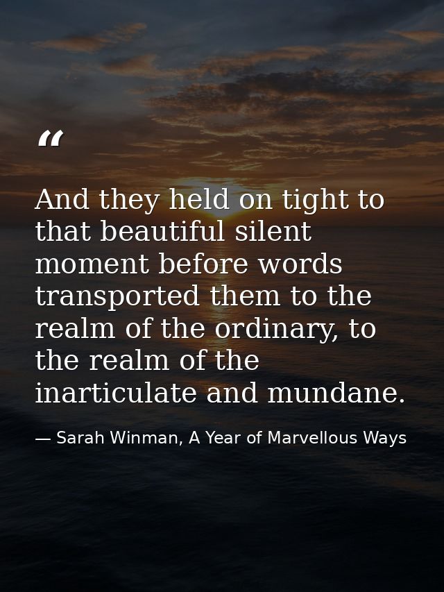 And they held on tight to that beautiful silent moment before words transported them to the realm of the ordinary, to th — Sarah Winman, A Year of Marvellous Ways