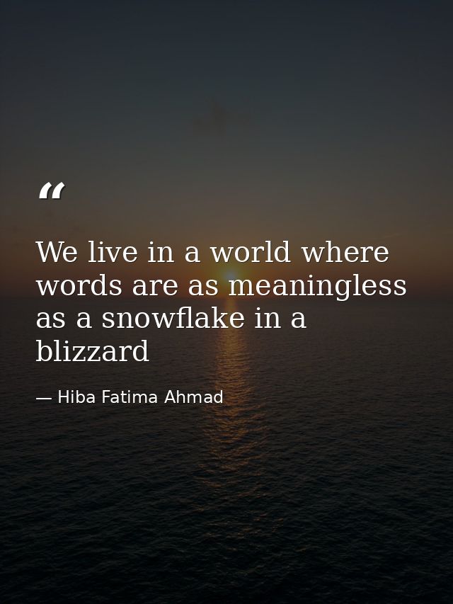 We live in a world where words are as meaningless as a snowflake in a blizzard — Hiba Fatima Ahmad