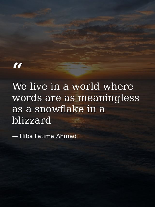 We live in a world where words are as meaningless as a snowflake in a blizzard — Hiba Fatima Ahmad