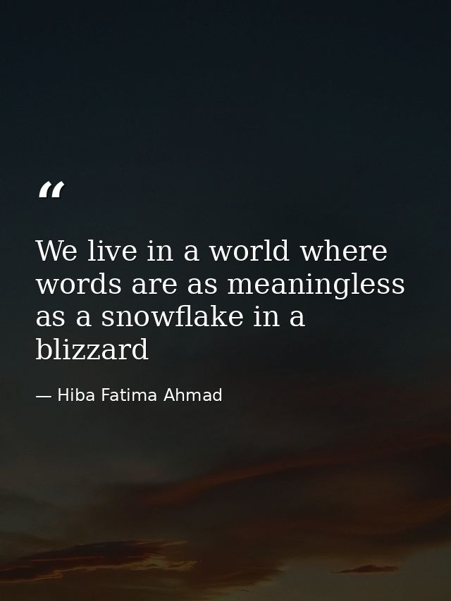 We live in a world where words are as meaningless as a snowflake in a blizzard — Hiba Fatima Ahmad