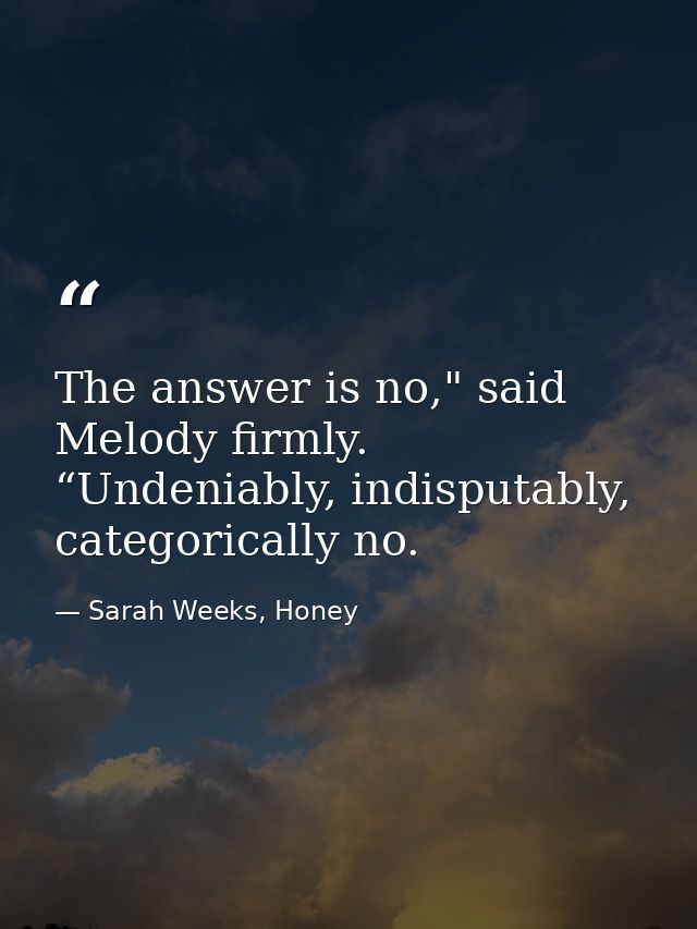 The answer is no," said Melody firmly. “Undeniably, indisputably, categorically no. — Sarah Weeks, Honey