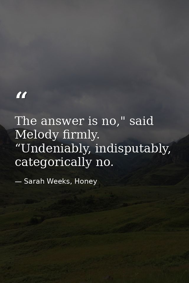 The answer is no," said Melody firmly. “Undeniably, indisputably, categorically no. — Sarah Weeks, Honey
