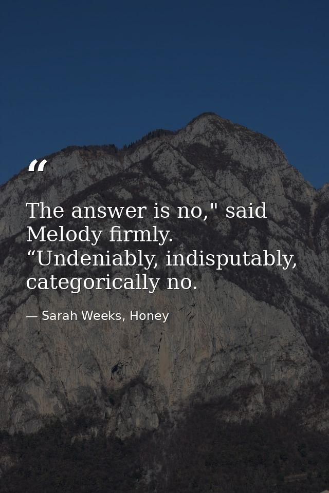 The answer is no," said Melody firmly. “Undeniably, indisputably, categorically no. — Sarah Weeks, Honey