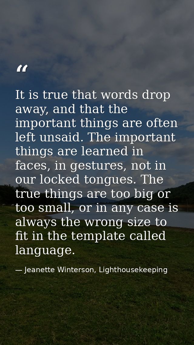 It is true that words drop away, and that the important things are often left unsaid. The important things are learned i — Jeanette Winterson, Lighthousekeeping