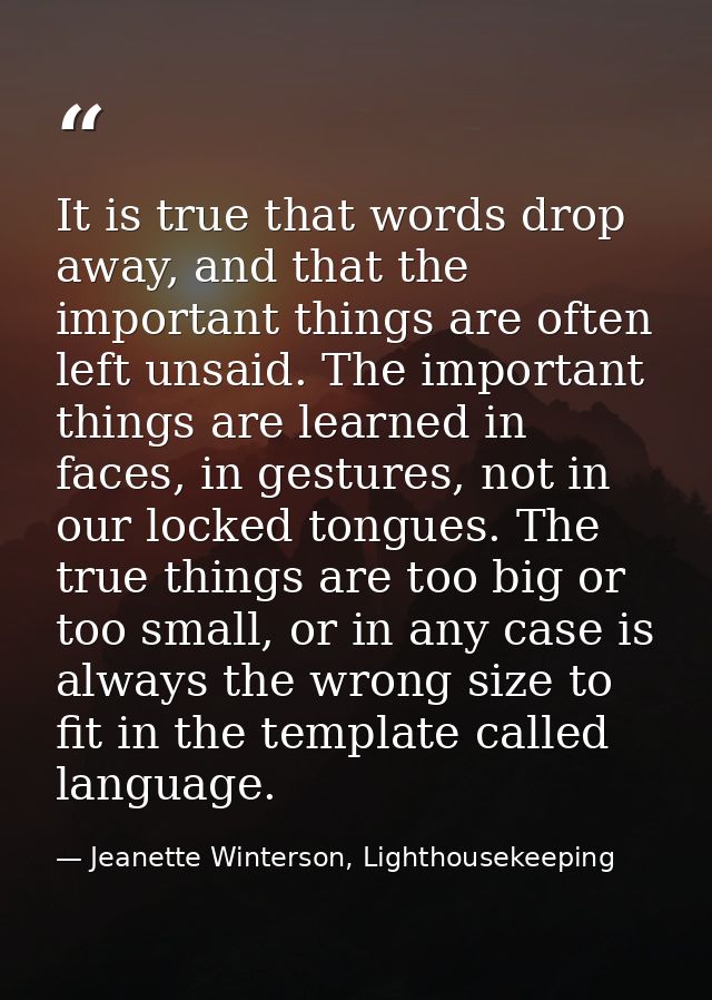 It is true that words drop away, and that the important things are often left unsaid. The important things are learned i — Jeanette Winterson, Lighthousekeeping