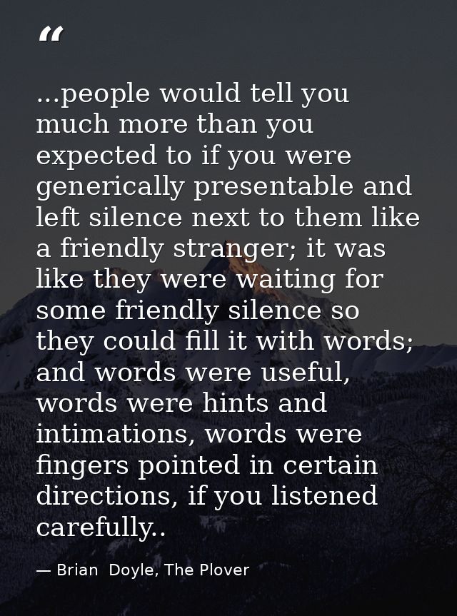 ...people would tell you much more than you expected to if you were generically presentable and left silence next to the — Brian  Doyle, The Plover