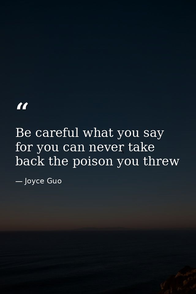 Be careful what you say for you can never take back the poison you threw — Joyce Guo