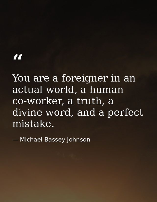You are a foreigner in an actual world, a human co-worker, a truth, a divine word, and a perfect mistake. — Michael Bassey Johnson
