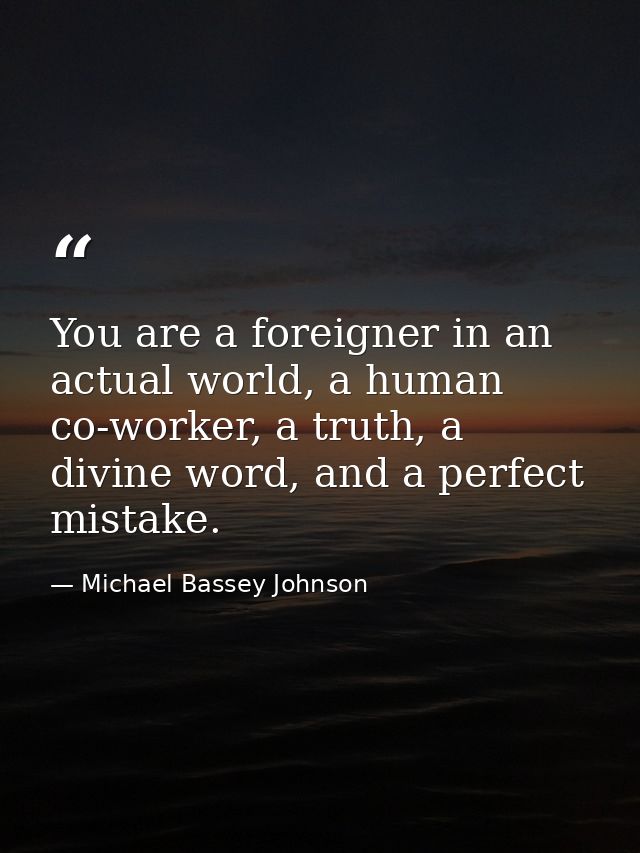 You are a foreigner in an actual world, a human co-worker, a truth, a divine word, and a perfect mistake. — Michael Bassey Johnson
