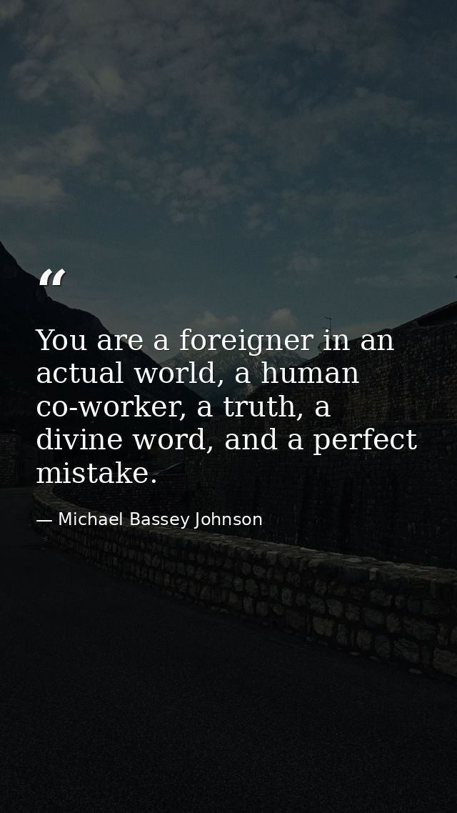You are a foreigner in an actual world, a human co-worker, a truth, a divine word, and a perfect mistake. — Michael Bassey Johnson