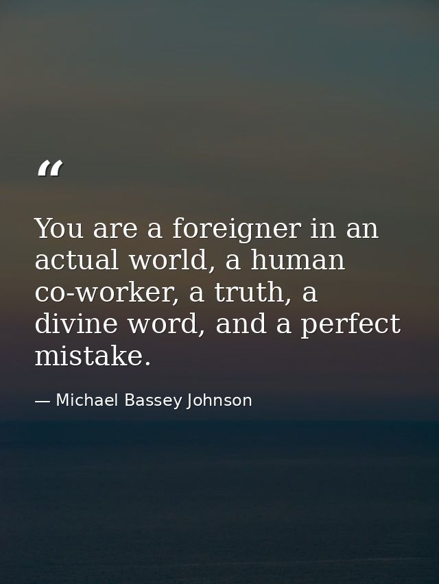 You are a foreigner in an actual world, a human co-worker, a truth, a divine word, and a perfect mistake. — Michael Bassey Johnson