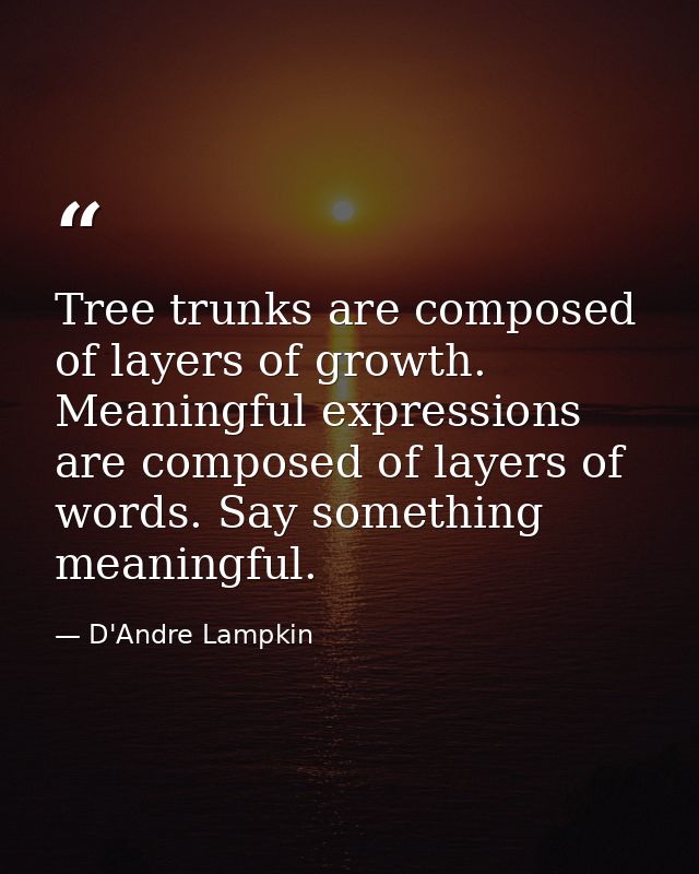 Tree trunks are composed of layers of growth. Meaningful expressions are composed of layers of words. Say something mean — D'Andre Lampkin