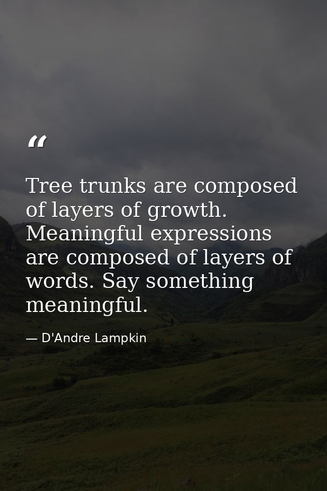 Tree trunks are composed of layers of growth. Meaningful expressions are composed of layers of words. Say something mean — D'Andre Lampkin