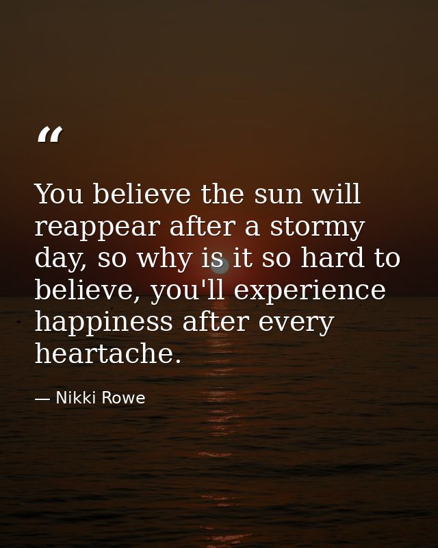 You believe the sun will reappear after a stormy day, so why is it so hard to believe, you'll experience happiness after — Nikki Rowe