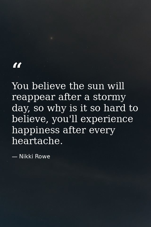 You believe the sun will reappear after a stormy day, so why is it so hard to believe, you'll experience happiness after — Nikki Rowe