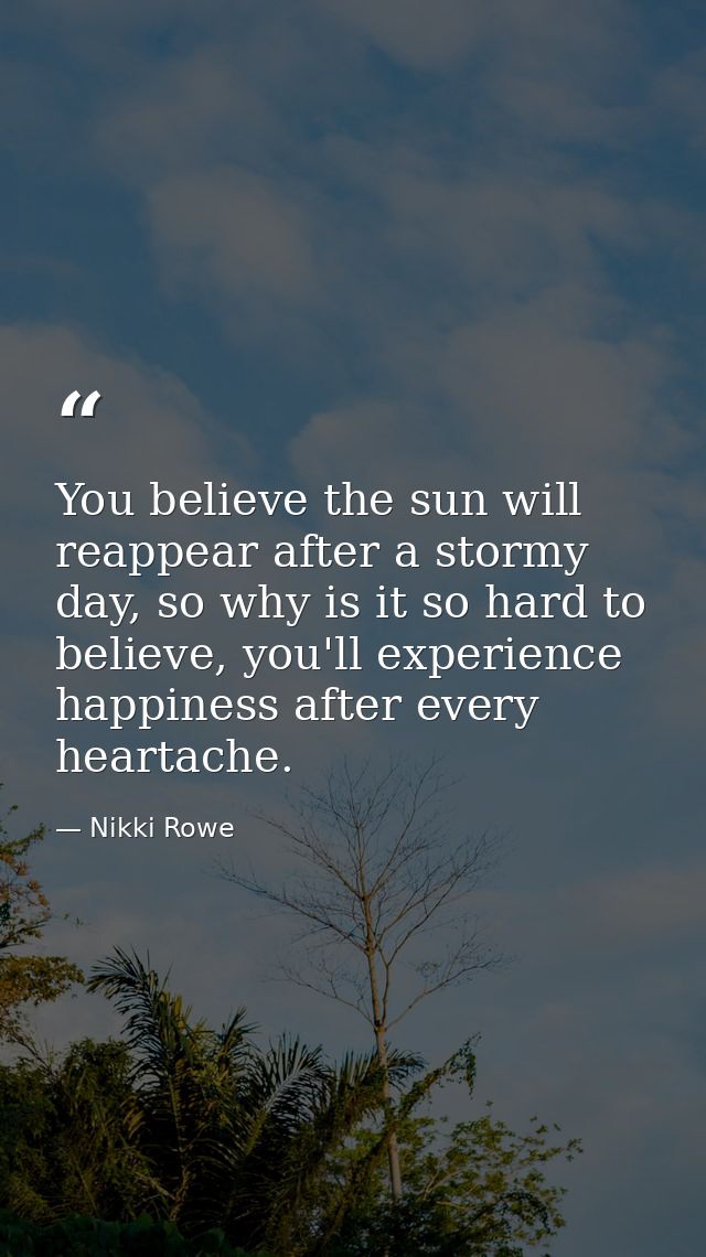 You believe the sun will reappear after a stormy day, so why is it so hard to believe, you'll experience happiness after — Nikki Rowe