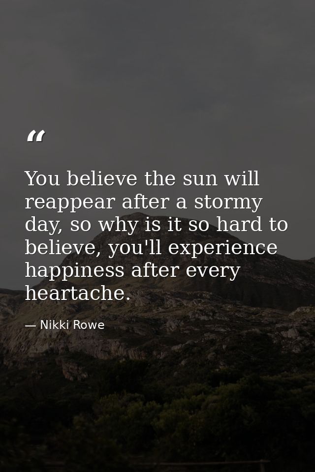 You believe the sun will reappear after a stormy day, so why is it so hard to believe, you'll experience happiness after — Nikki Rowe