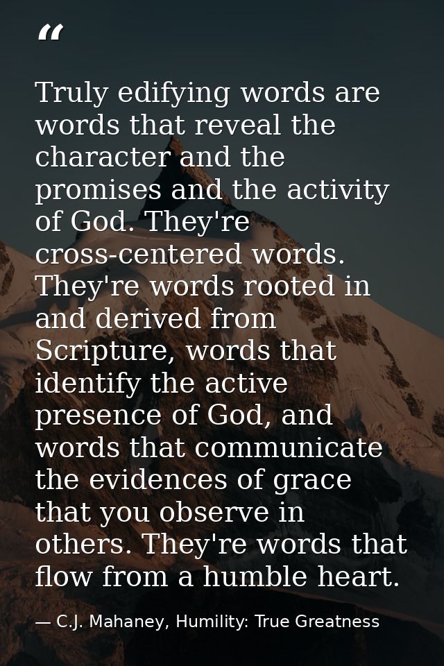 Truly edifying words are words that reveal the character and the promises and the activity of God. They're cross-centere — C.J. Mahaney, Humility: True Greatness