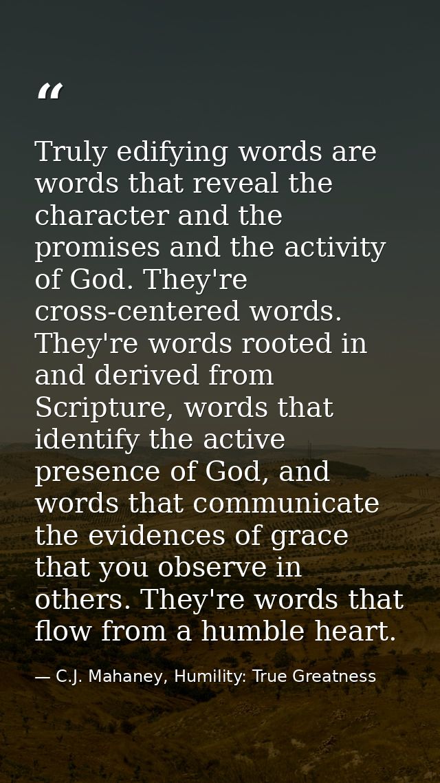 Truly edifying words are words that reveal the character and the promises and the activity of God. They're cross-centere — C.J. Mahaney, Humility: True Greatness