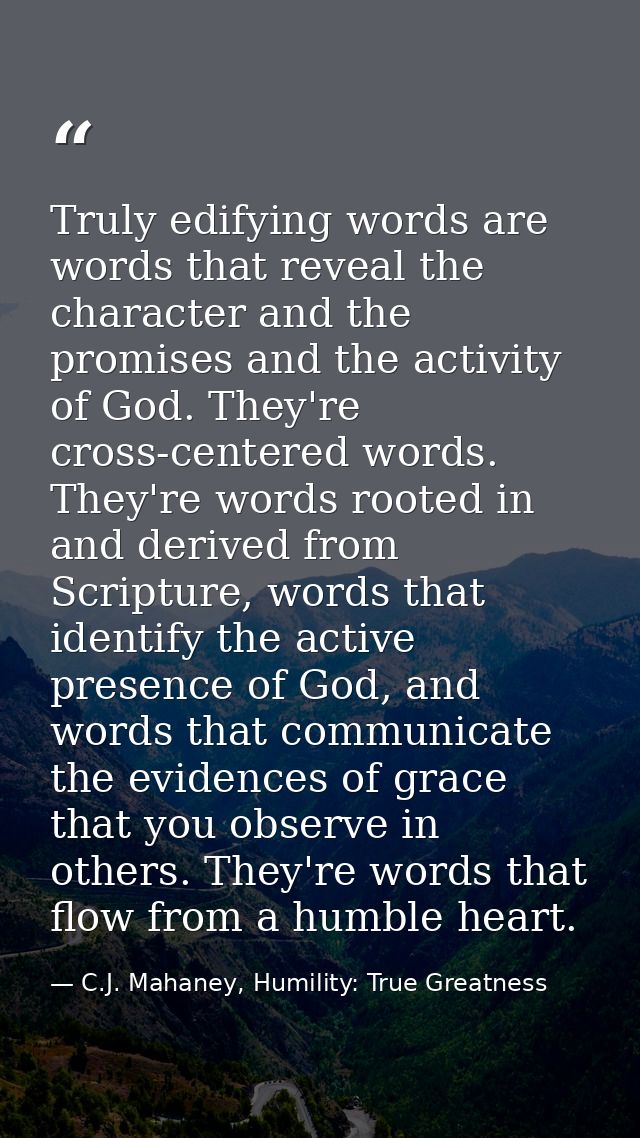 Truly edifying words are words that reveal the character and the promises and the activity of God. They're cross-centere — C.J. Mahaney, Humility: True Greatness