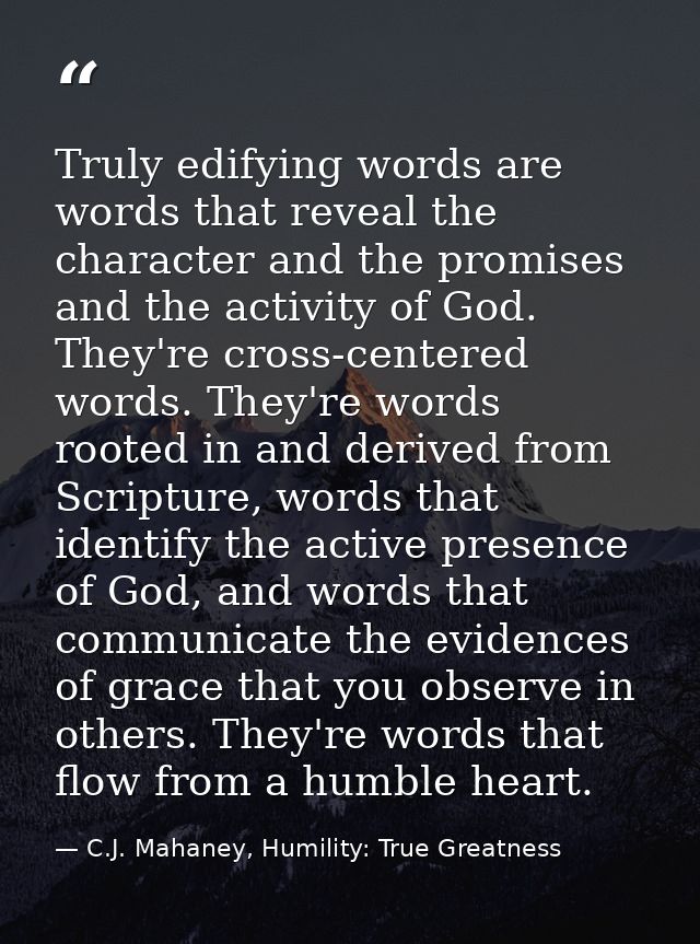 Truly edifying words are words that reveal the character and the promises and the activity of God. They're cross-centere — C.J. Mahaney, Humility: True Greatness