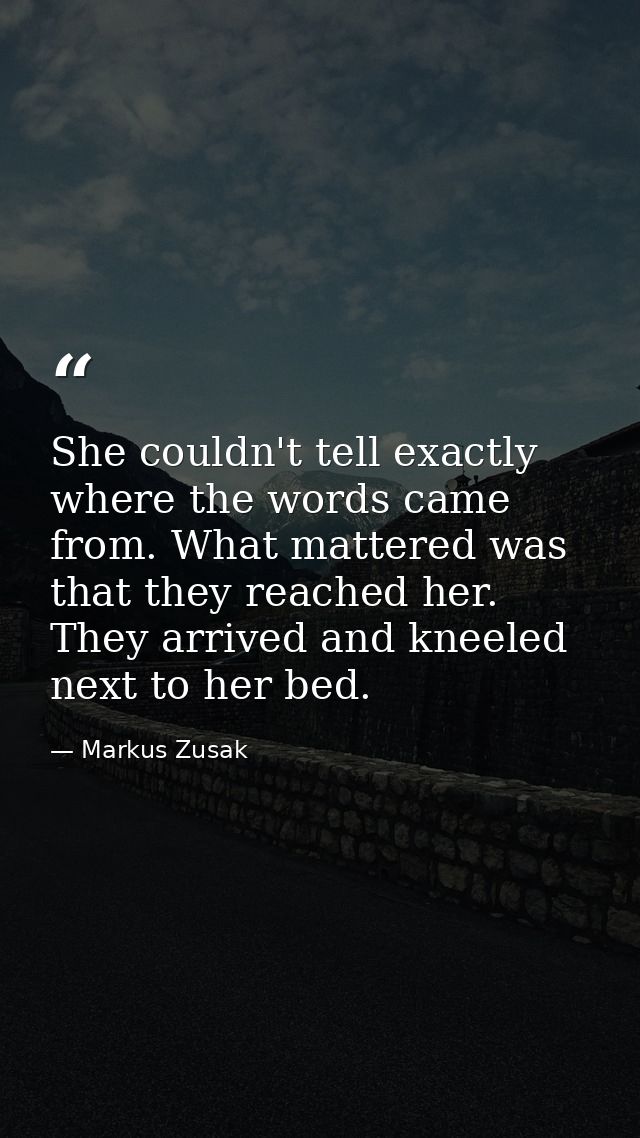 She couldn't tell exactly where the words came from. What mattered was that they reached her. They arrived and kneeled n — Markus Zusak