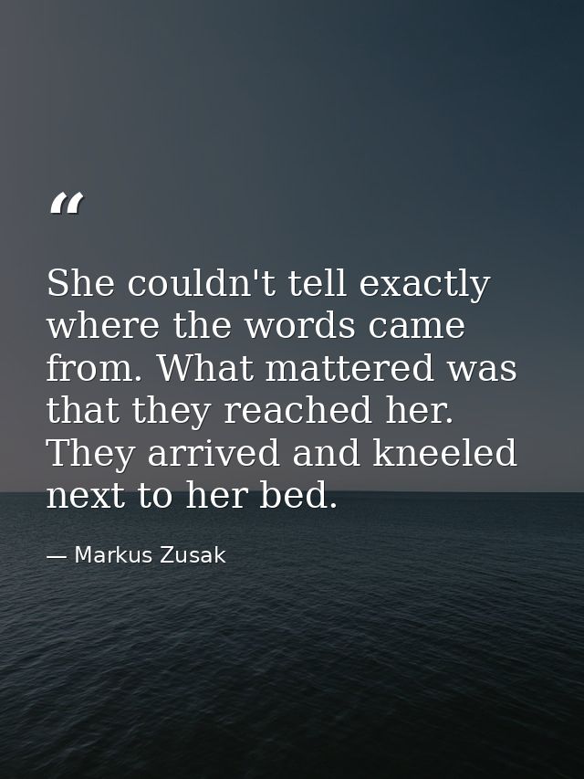 She couldn't tell exactly where the words came from. What mattered was that they reached her. They arrived and kneeled n — Markus Zusak