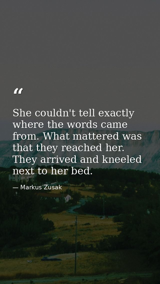 She couldn't tell exactly where the words came from. What mattered was that they reached her. They arrived and kneeled n — Markus Zusak