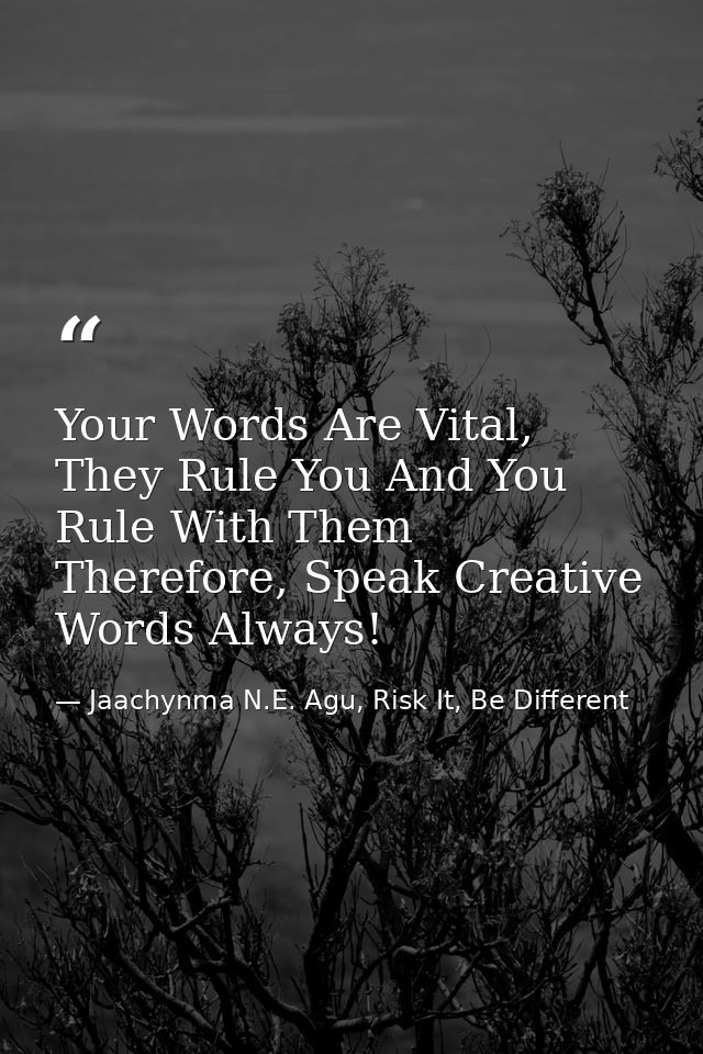 Your Words Are Vital, They Rule You And You Rule With Them Therefore, Speak Creative Words Always! — Jaachynma N.E. Agu, Risk It, Be Different