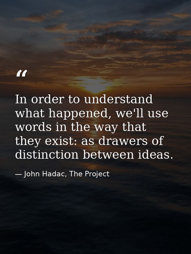 In order to understand what happened, we'll use words in the way that they exist: as drawers of distinction between idea — John Hadac, The Project