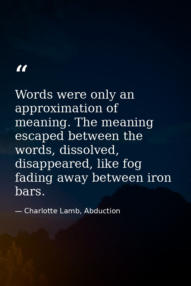 Words were only an approximation of meaning. The meaning escaped between the words, dissolved, disappeared, like fog fad — Charlotte Lamb, Abduction