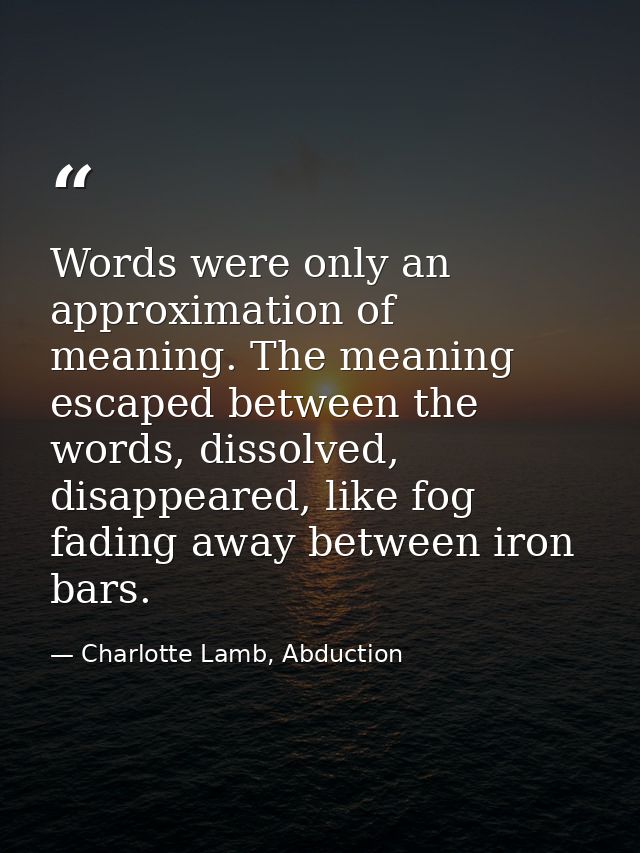 Words were only an approximation of meaning. The meaning escaped between the words, dissolved, disappeared, like fog fad — Charlotte Lamb, Abduction