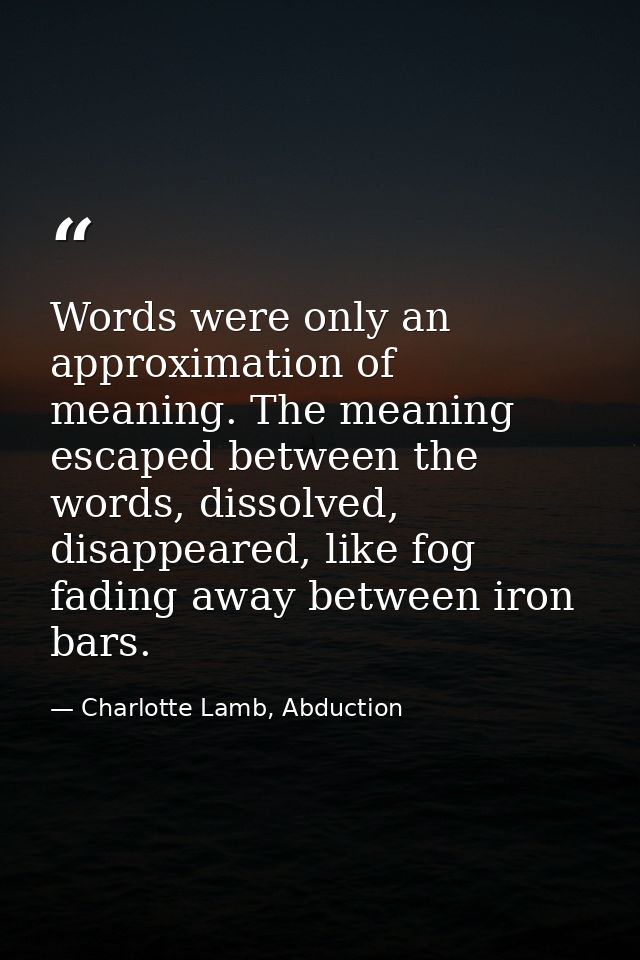 Words were only an approximation of meaning. The meaning escaped between the words, dissolved, disappeared, like fog fad — Charlotte Lamb, Abduction