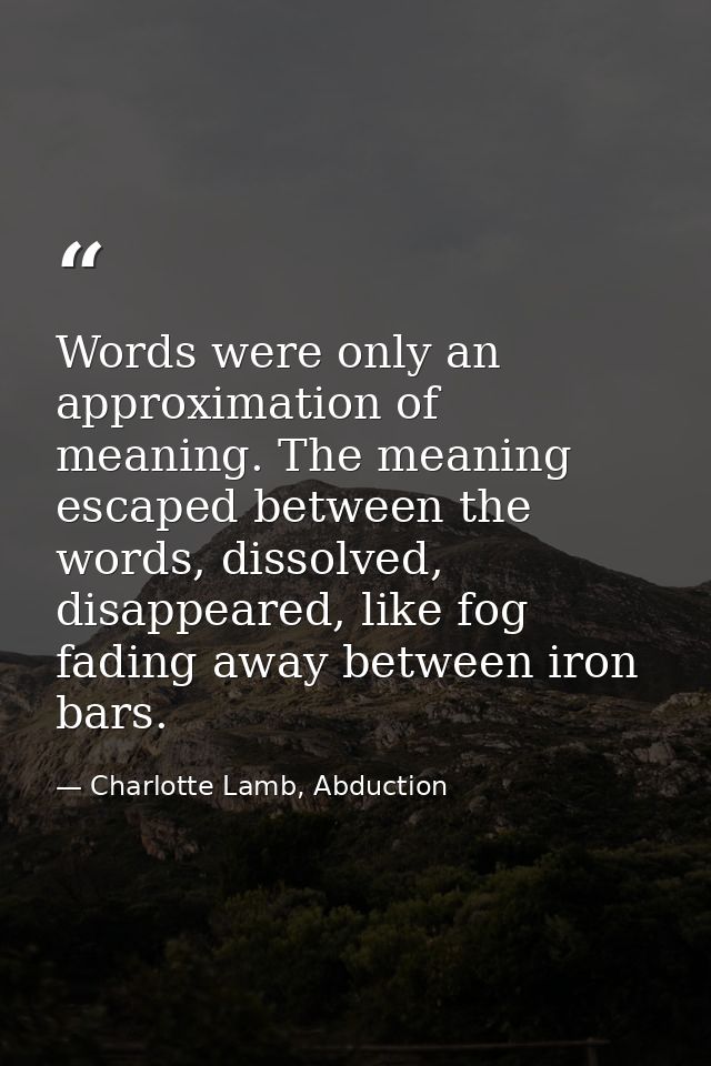 Words were only an approximation of meaning. The meaning escaped between the words, dissolved, disappeared, like fog fad — Charlotte Lamb, Abduction