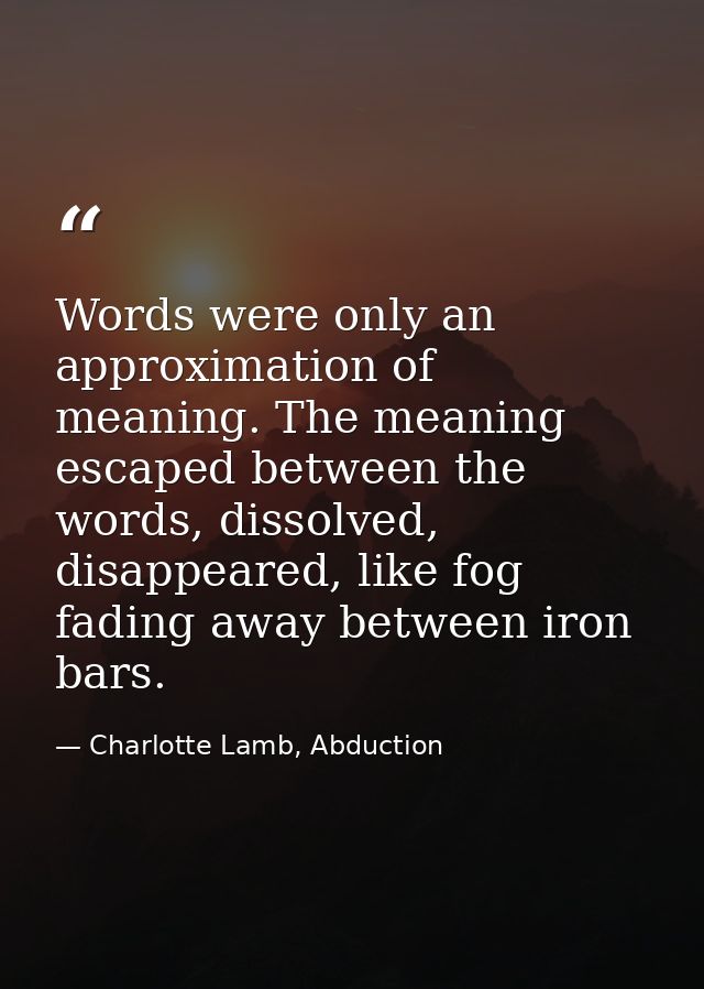 Words were only an approximation of meaning. The meaning escaped between the words, dissolved, disappeared, like fog fad — Charlotte Lamb, Abduction