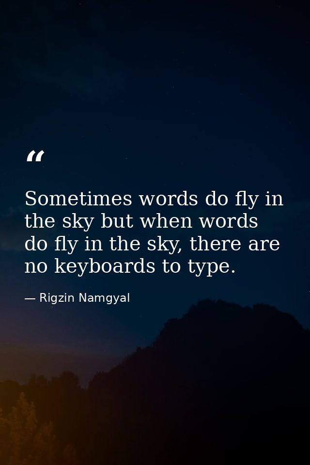 Sometimes words do fly in the sky but when words do fly in the sky, there are no keyboards to type. — Rigzin Namgyal