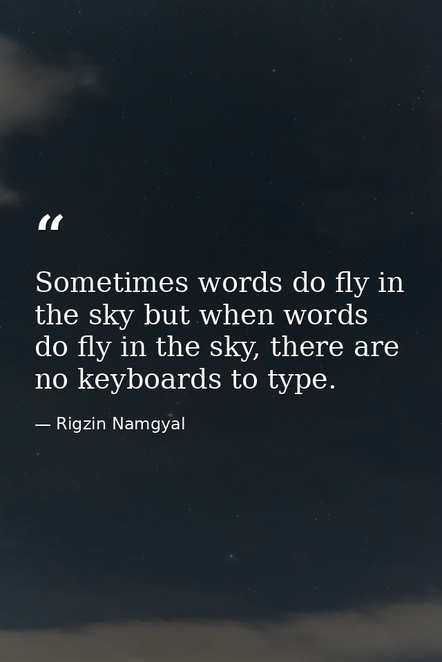 Sometimes words do fly in the sky but when words do fly in the sky, there are no keyboards to type. — Rigzin Namgyal