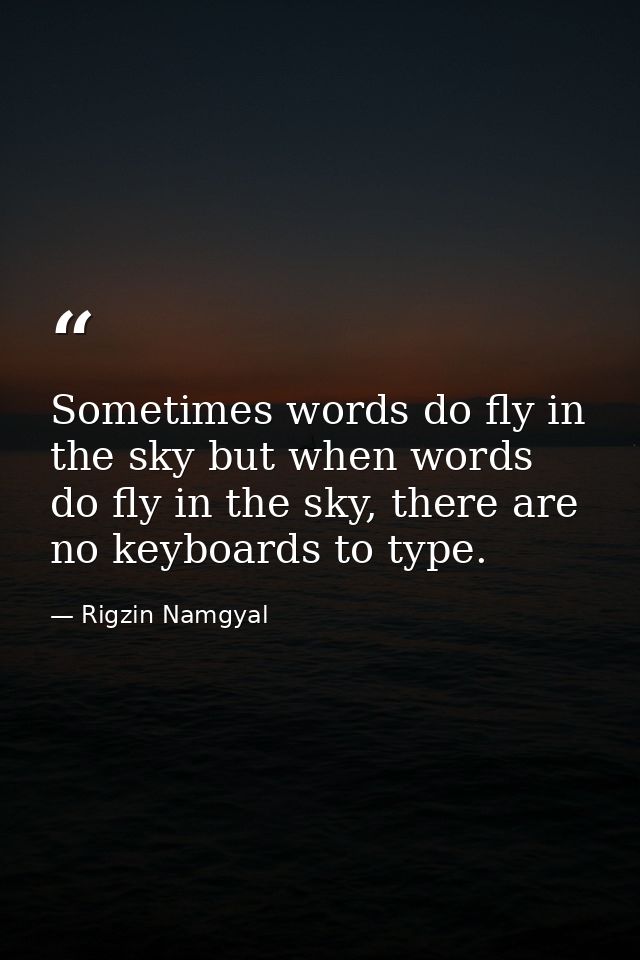 Sometimes words do fly in the sky but when words do fly in the sky, there are no keyboards to type. — Rigzin Namgyal