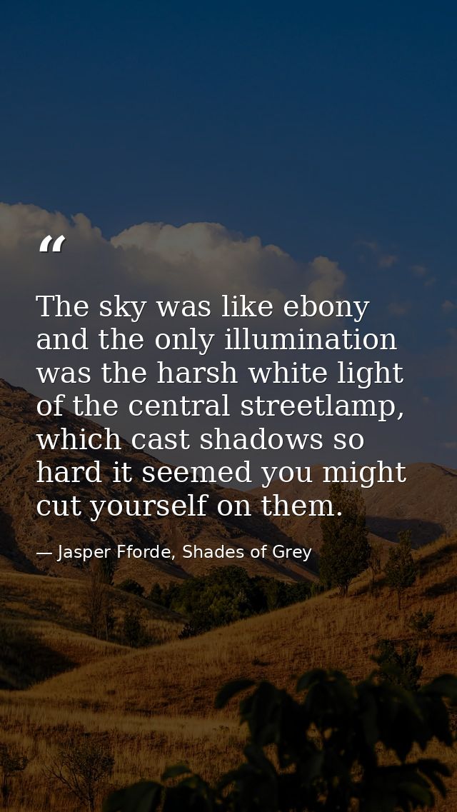 The sky was like ebony and the only illumination was the harsh white light of the central streetlamp, which cast shadows — Jasper Fforde, Shades of Grey