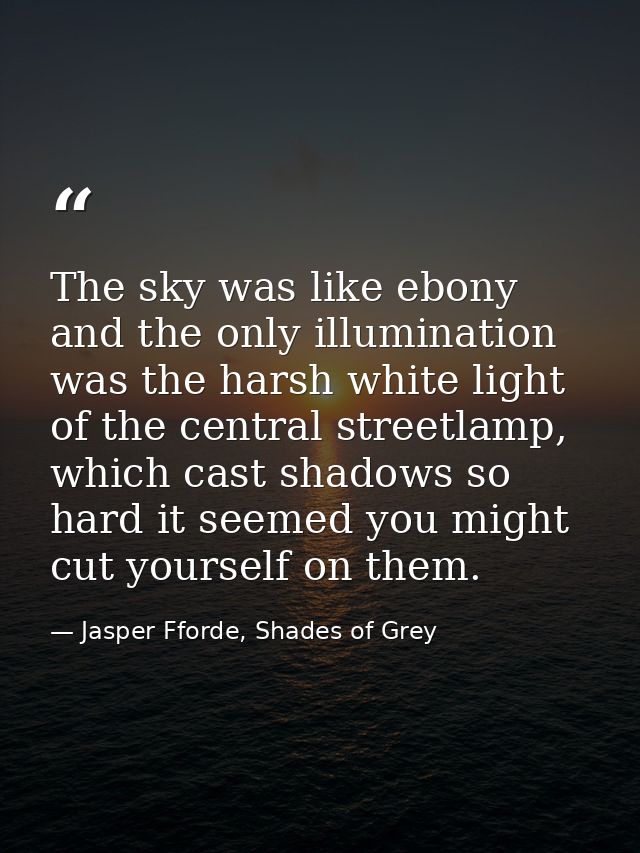 The sky was like ebony and the only illumination was the harsh white light of the central streetlamp, which cast shadows — Jasper Fforde, Shades of Grey