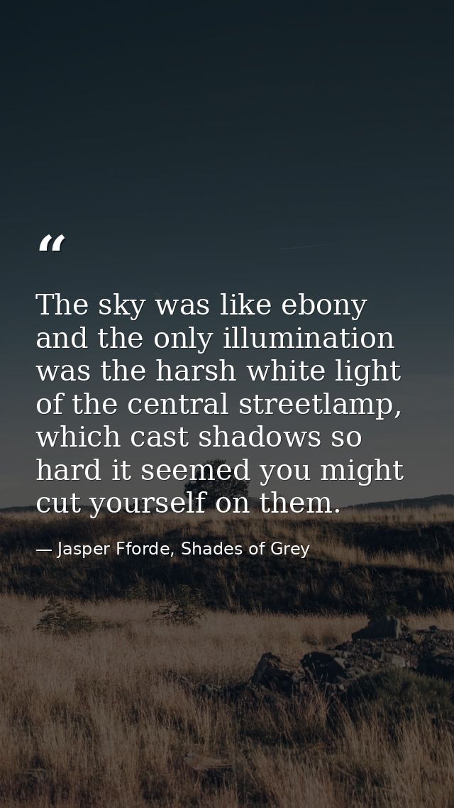 The sky was like ebony and the only illumination was the harsh white light of the central streetlamp, which cast shadows — Jasper Fforde, Shades of Grey