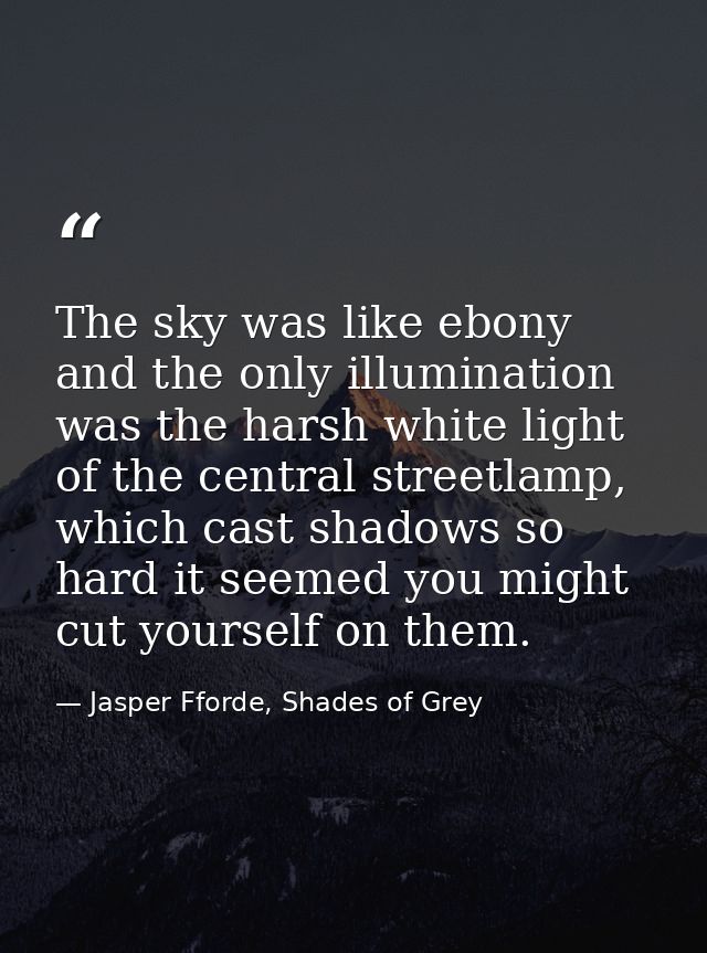 The sky was like ebony and the only illumination was the harsh white light of the central streetlamp, which cast shadows — Jasper Fforde, Shades of Grey