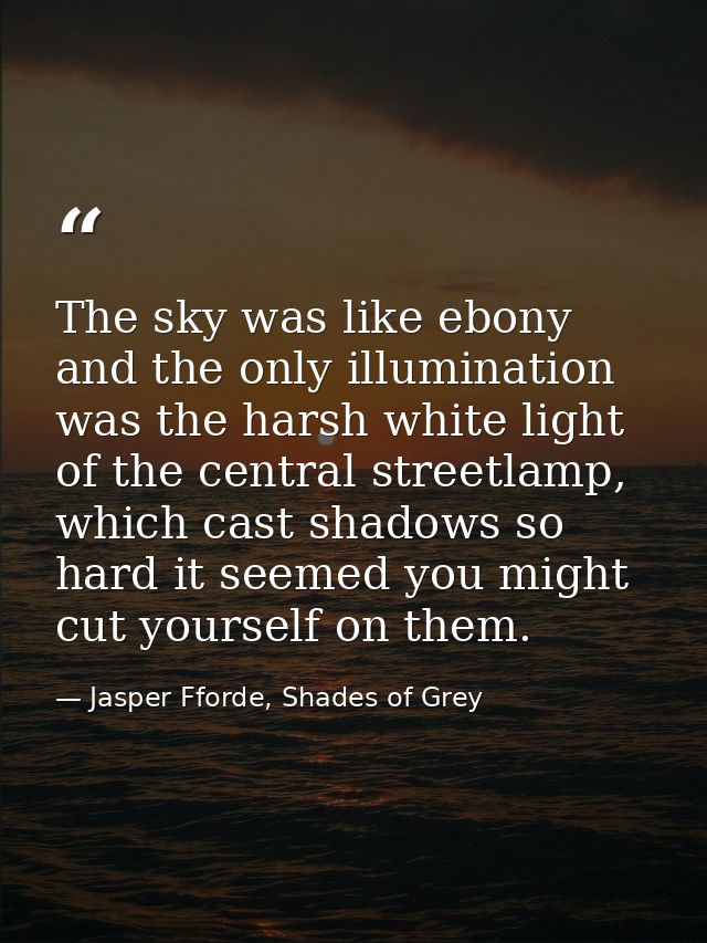 The sky was like ebony and the only illumination was the harsh white light of the central streetlamp, which cast shadows — Jasper Fforde, Shades of Grey